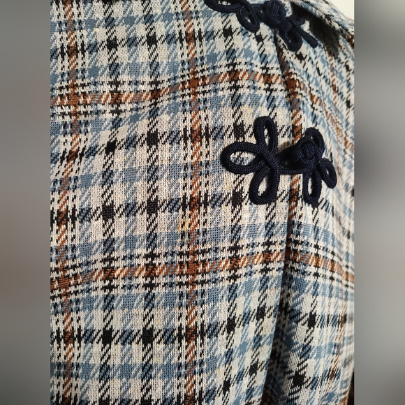 Vintage Handmade Houndstooth Cape With Collar Blue Brown White Sm-XL - Picture 7 of 7